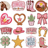Patch brodé thermocollant en polyester style western rétro, motifs Cowgirl, Howdy, Cactus, pour vestes et bottes de cowboy