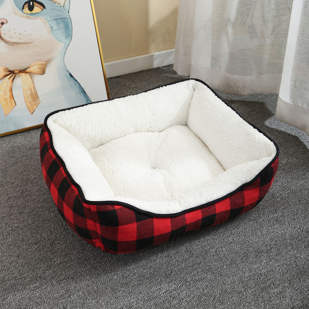 Comfortable and Soft Black and Red Check Print Cozy Modern Pet Luxury Sofa  Cat Dog Bed