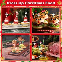 Brochettes à cocktail jetables biodégradables en bambou rouge et vert pour Noël, avec emballage combiné, 100 pièces par sac