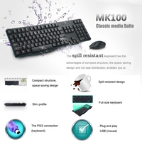 100% grosir Logitech MK100 PS/2 antarmuka mencegah air percikan kabel Keyboard + USB antarmuka kabel Mouse Set asli 100
