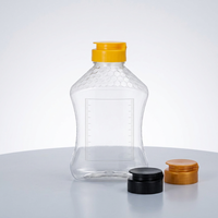 Botella dispensadora de salsa de grado alimenticio al por mayor, botella de plástico PET con forma cónica y tapa abatible para miel, aderezo y kétchup
