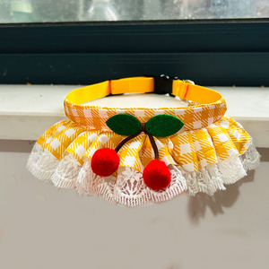 <b>Cute</b> Lace Pet <b>Collar</b> Red Checkered Cherry Design Small Medium Dogs <b>Cats</b> - Product Image 2