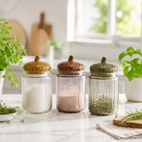Pot en verre sodocalcique personnalisé avec couvercle en céramique en forme de citrouille ou d'acorn, vente en gros, pour le stockage de bonbons d'automne, plusieurs tailles de 300 ml à 1300 ml