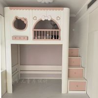 Cama litera infantil de madera rosa con diseño de castillo de princesa, cama litera colorida para niñas, juego de muebles infantiles