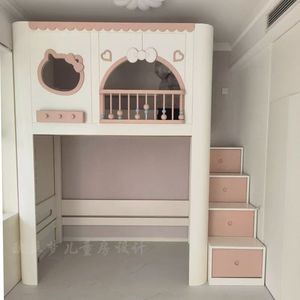 <span class=keywords><strong>Cama</strong></span> litera infantil de madera rosa con diseño de castillo de princesa, <span class=keywords><strong>cama</strong></span> litera colorida para niñas, juego de muebles infantiles - Product Image 5