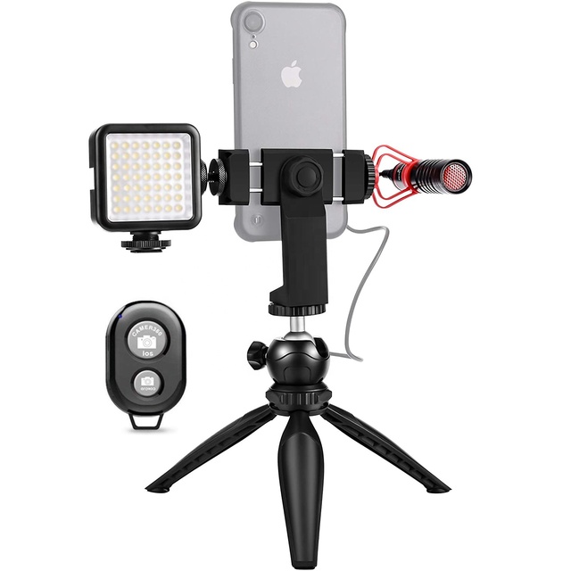 Smartphone Video Rig Vlog Kit 1 with Grip Rig, Shotgun Microphone, LED Light and Wireless Remote Vlog YouTube Filmmaker