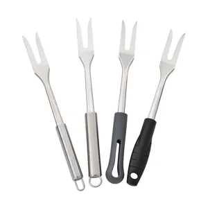 Metal Kitchen Utensils Set Barbecue Grill Turning Forks Stainless Steel Meat Curving Bone Fork For Meat