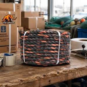 Cuerda <span class=keywords><strong>de</strong></span> Polipropileno Trenzada <span class=keywords><strong>de</strong></span> 3 Hilos, Negra con Naranja, para Embalaje, Remolque, Pesca, Acuicultura - Product Image 1
