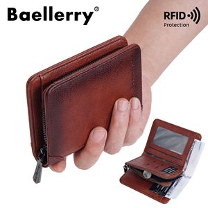 Baellerry Men's Bi-Fold Leather <b>Wallet</b> With Zipper And Coin Pocket <b>RFID</b> Protection Dark Brown - Product Image 1