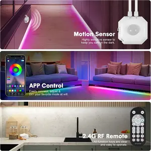 Sensor Gerak dengan Aplikasi dan 2.4G RF Remote Motion Activated LED Light Strip Timer Fungsi USB Lampu Tangga