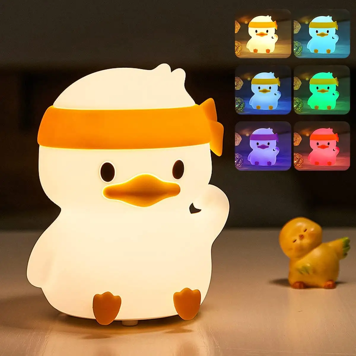 Creative 7 Colors USB Rechargeable Nursery Night Light Touch Sensor Bedside Lamp LED Dimmable Silicone Duck Night Light