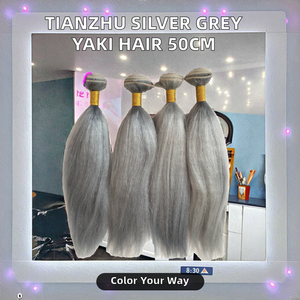 Tissage de cheveux TIANZHU Yak Belly Machine, double trame, non-Remy, lissé, rideau, gris argenté, 50 cm, couleur personnalisable, cheveux Yaki - Product Image 2