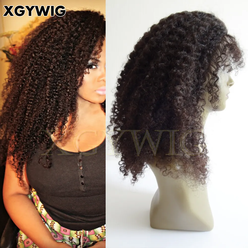 8 "-30" Stock 100% cheveux humains vierges Remy 13x4 pouces raie afro-américaine sans colle courte Afro crépus curl perruque avant de lacet