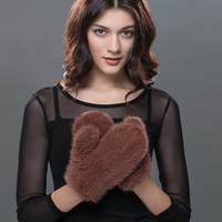 Guantes de piel de visón de invierno, mitones de punto, guantes de piel de visón Real para mujer, mitones de piel de visón tejidos de invierno, dedos cubiertos