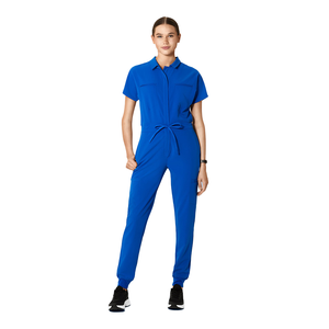 Mono de una pieza con detección de aguja ecológica con logotipo personalizado para mujer, conjuntos de uniformes elásticos, uniformes de hospital de tela Jersey - Product Image 6