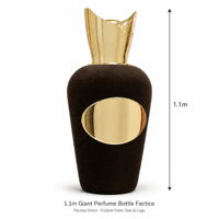 Modelo de Exhibición de Perfume Gigante Personalizado de 1.1m, Tapa Esculpida Chapada en Oro, Acabado Aterciopelado para Exhibición en Escaparates