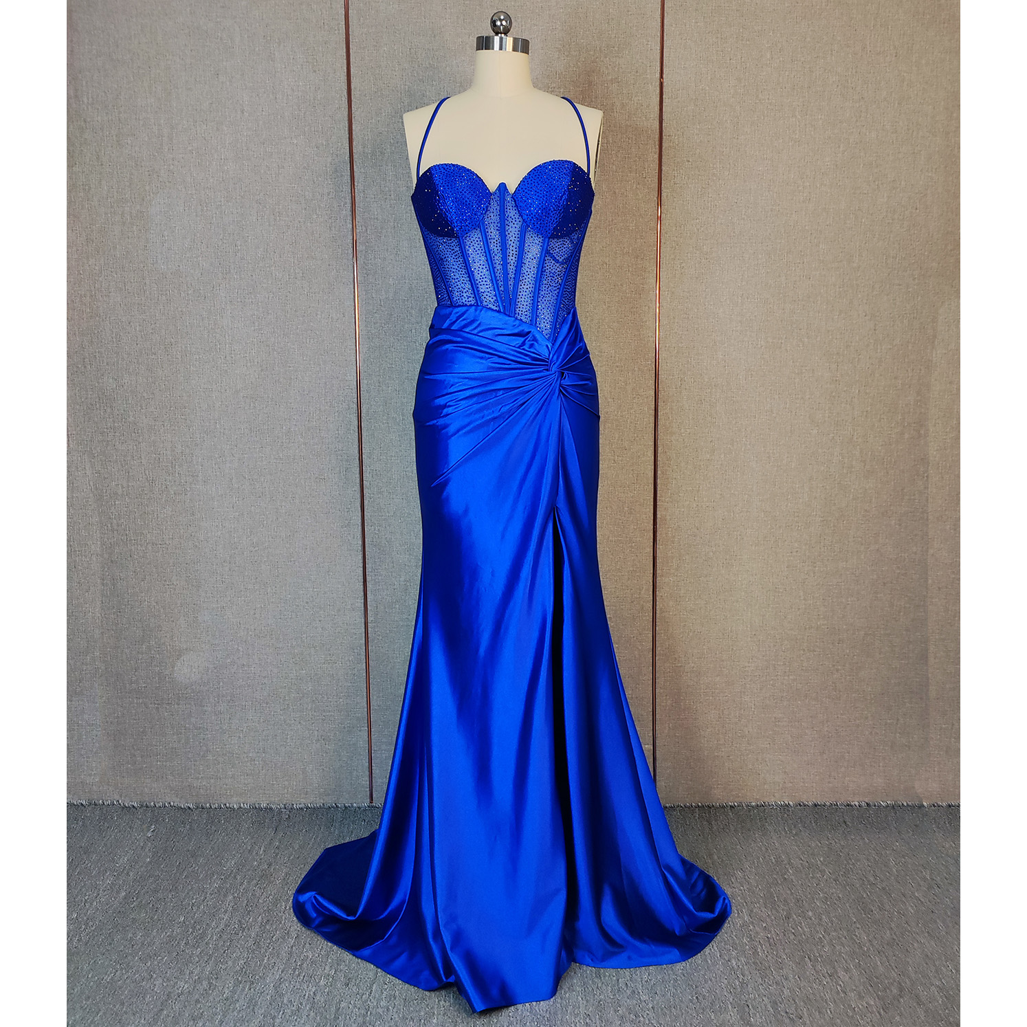 Royal Blue Dress with Black Lace - Elegant & Stylish