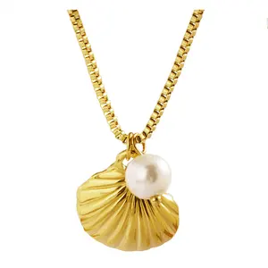 Neue edelstahl-personalisierte Muschel-Perlen-Kombinationskette für kurze Kragenkette für Damen