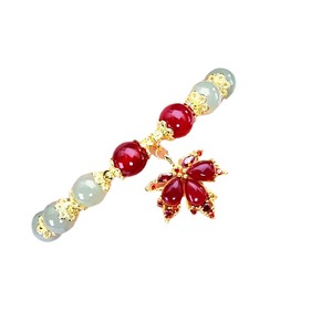 <b>Red</b> Agate Maple Leaf <b>Bracelet</b> For Women Jade Beaded Jewelry Gift With Claw Setting Zinc Alloy SL 059 - Product Image 5