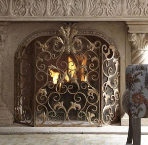 Porte de <span class=keywords><strong>cheminée</strong></span> en fer 3 panneaux standard européen, porte de <span class=keywords><strong>cheminée</strong></span> intérieure décorative en fer forgé - Product Image 1