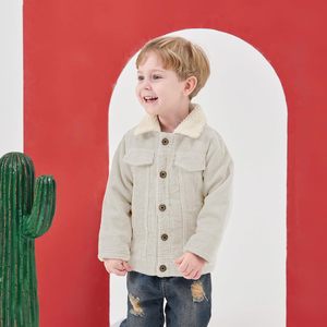 Veste en velours côtelé pour bébé garçon, manteau d'hiver en polaire pour tout-petit, vêtement chaud imprimé teint en pièce avec doublure Sherpa et boutons pour enfant - Product Image 2