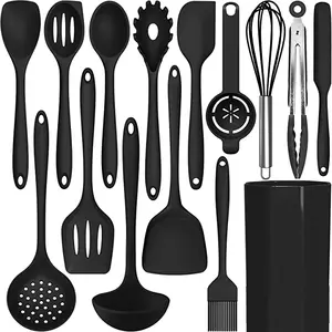 Лучший силиконовый набор кухонных принадлежностей черного цвета, набор кухонных принадлежностей с бочонком для приготовления пищи