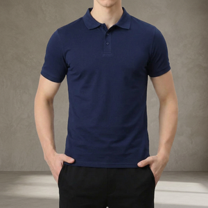 เสื้อยืดแขนสั้นสีน้ำเงินกรมท่าสำหรับผู้ชาย คุณภาพสูง ผ้าฝ้าย 100% เทคนิคการปักอย่างดี ระบายอากาศได้ดี ผ้าถัก ยับยาก สวมใส่สบาย - Product Image 3