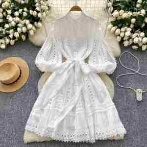 Nouvelle robe-jupe ample à lacets et à manches lanternes, style rétro, avec découpes et dentelle, printemps/<span class=keywords><strong>été</strong></span> 2026, pour femmes - Product Image 6