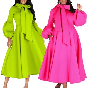 Nouvelles femmes Banquet fête <span class=keywords><strong>robe</strong></span> solide manches longues bouffantes à lacets Maxi <span class=keywords><strong>robe</strong></span> <span class=keywords><strong>africaine</strong></span> dame a-ligne <span class=keywords><strong>robe</strong></span> de soirée - Product Image 1
