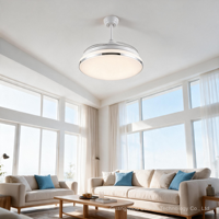 Ventilateur de plafond LED moderne en métal avec télécommande, 6 vitesses, 3 couleurs changeantes, CRI 97, silencieux 29 dB, moteur AC, intensité variable pour chambre et salon