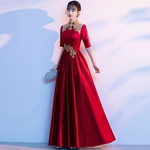 Women's Long Burgundy Choir Performance Dress Claret Stage Performance Elegant Slim Fit Adult Size With Label - Product Image 3