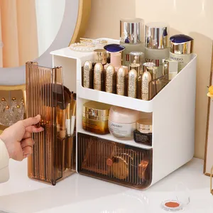 Caja de almacenamiento de cosméticos de escritorio de gran capacidad Haixin, organizador de maquillaje de plástico blanco nuevo con caja de cosméticos de almacenamiento de gran capacidad