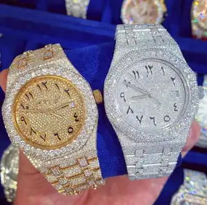 Relógio de luxo com diamantes Moissanite, relógio com configuração automática hip hop elegante, custo de trabalho para cada diamante