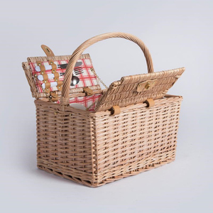 Wholesale Handcrafted Square Weaving Design Rattan Picnic <strong>Basket</strong> Cooler Food Hamper <strong>With</strong> Wooden <strong>Lid</strong> Carrying Handles - Product Image 4