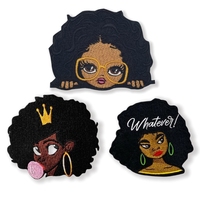 Patchs brodés personnalisés Afro Black Girl à thermocoller, vente en gros, patchs brodés de haute qualité pour vêtements et chapeaux