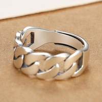 Bague unisexe ajustable à maillons ouverts, style vintage, plaqué argent, chaîne cubaine, bijoux tendance punk hip-hop pour hommes et femmes