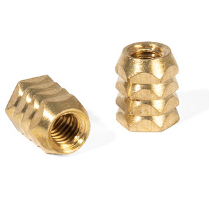 Hexagonal mortise nut. Brass. For wood. M4 <b>thread</b>. D6x8mm - Product Image 1