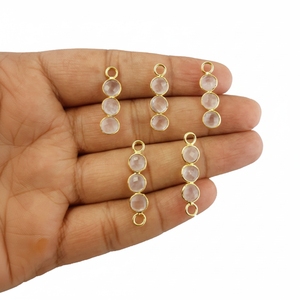 Rose Quartz Three Stone Bezel Set <b>Birthstone</b> Pendant in Gold Vermeil Sterling <b>Silver</b> Gift - Product Image 1