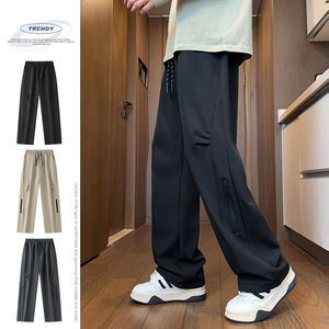 Pantalon droit ample pour homme avec logo personnalisé pour l'automne hiver 2025 tissu en toile simple tendance imperméable - Product Image 3