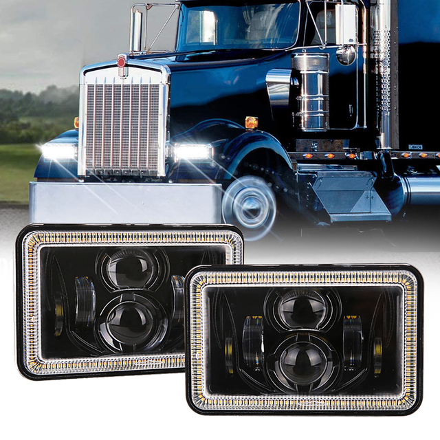 4x6 Inch Square Led Headlight 55W with Halo for T800 T400 T600 W900B W900L Classic 120/132 HK Classic