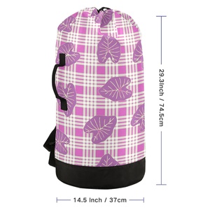 Panier à linge portable de grande taille avec motif Hawaï Pink Palaka, sac à dos à linge imprimé Aloha Kalo avec bretelles - Product Image 3