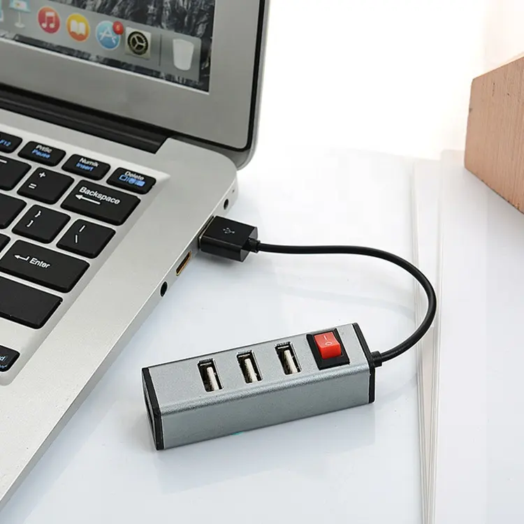 Alüminyum 4 Port USB HUB 2.0 dizüstü PC Mac için harici taşınabilir USB Splitter