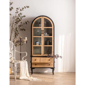 Lemari Kayu Solid Retro Gaya Farmhouse, Bufet Lengkung, Lemari Anggur, Lemari Tinggi untuk Ruang Tamu - Product Image 5