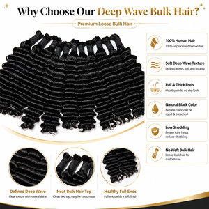 Human Hair Deep Wave Bulk Hair No Weft Natural Black Soft Smooth Texture For <b>Braiding</b> <b>Wig</b> Making Bulk Order - Product Image 2