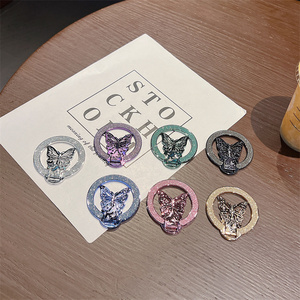 Kore şık Glitter Bling kelebek manyetik telefon tutucu iPhone cep telefonu telefon kız braketi için hediye yüzük standı - Product Image 4