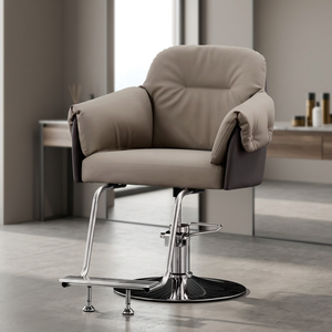Sillón de Barbero de Cuero Crema, Hidráulico, Giratorio, con Reposapiés, para Salón de Belleza - Product Image 6