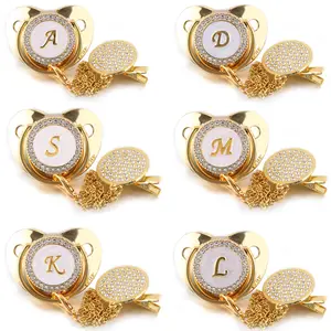 High Quality Baby Pacifier BPA Free Silicone Infant Nipple 26 Initial Letter Diamond Bling Gold Pacifier