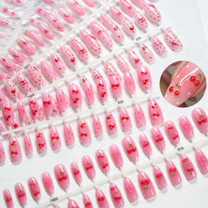 150 <span class=keywords><strong>faux</strong></span> <span class=keywords><strong>ongles</strong></span> roses cerise à presser, forme amande moyenne, en <span class=keywords><strong>gel</strong></span> souple préformé, avec pois blancs, pour un été doux et estival, pour femmes - Product Image 5