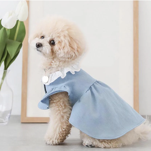 <strong>Dog</strong> Dresses Blue Spring Fashion Frocks Cowboy Short Sleeve Dresses Button Down <strong>Dog</strong> <strong>Dressing</strong> <strong>Gowns</strong> - Product Image 1