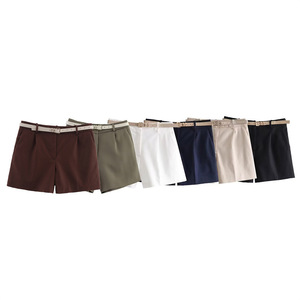 Nouvelle collection de vêtements pour femmes <span class=keywords><strong>Lin</strong></span> : <span class=keywords><strong>Shorts</strong></span> polyvalents avec ceinture décorative, décontractés et tendance - Product Image 1